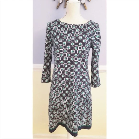 Talbots Geometric Print Sheath 3/4 Sleeve Petite Dress - Picture 1 of 6
